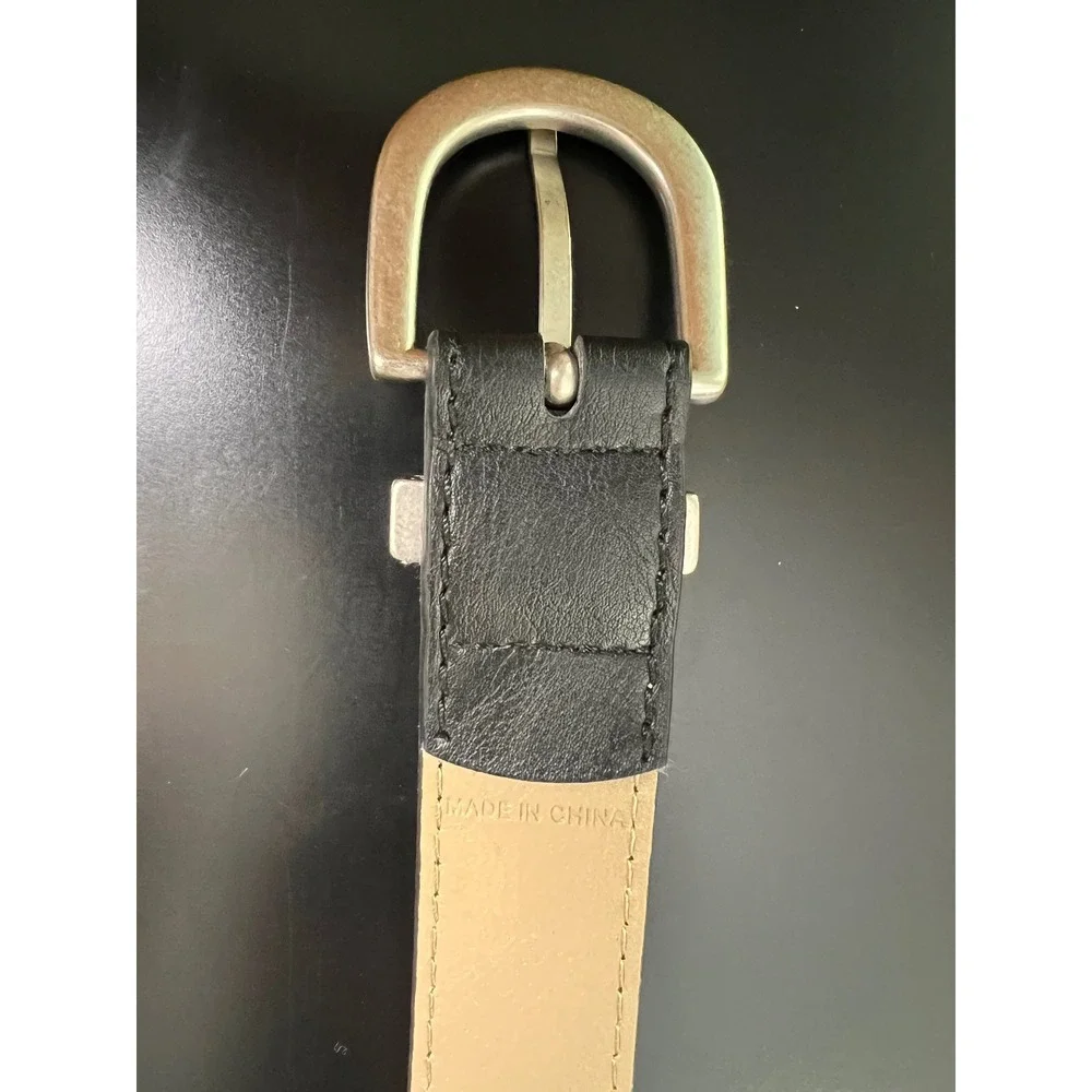 Relic Mens Black Faux Leather Belt Silver Horseshoe Buckle Size Large 100206